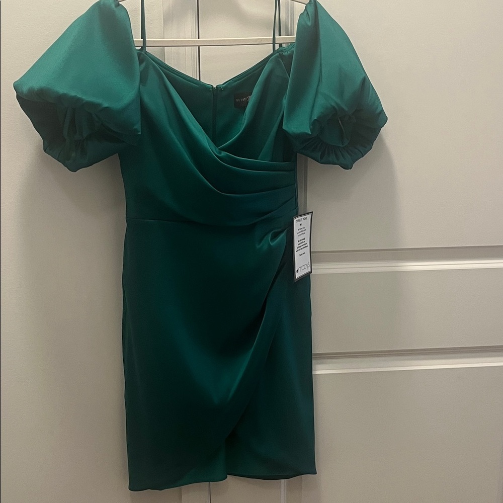 Betsy & Adam Teal Puff Sleeve Mini Dress